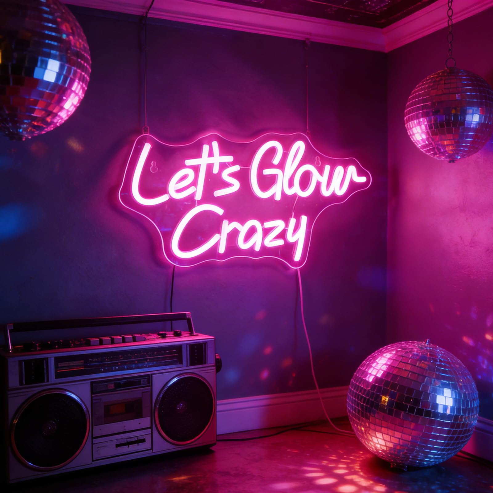LED "Let's Glow Crazy" Neon Sign Illumina Segni per Camera da letto Casa Game Room Hotal Caffè Birra Pub Bar Party Desk Decorazioni di Arte Della Parete Compleanno Regali di Natale (rosa)
