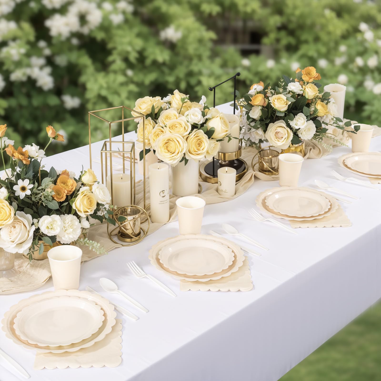 Ivory Paper Plates & Napkins - 50 Guest Party Set -3