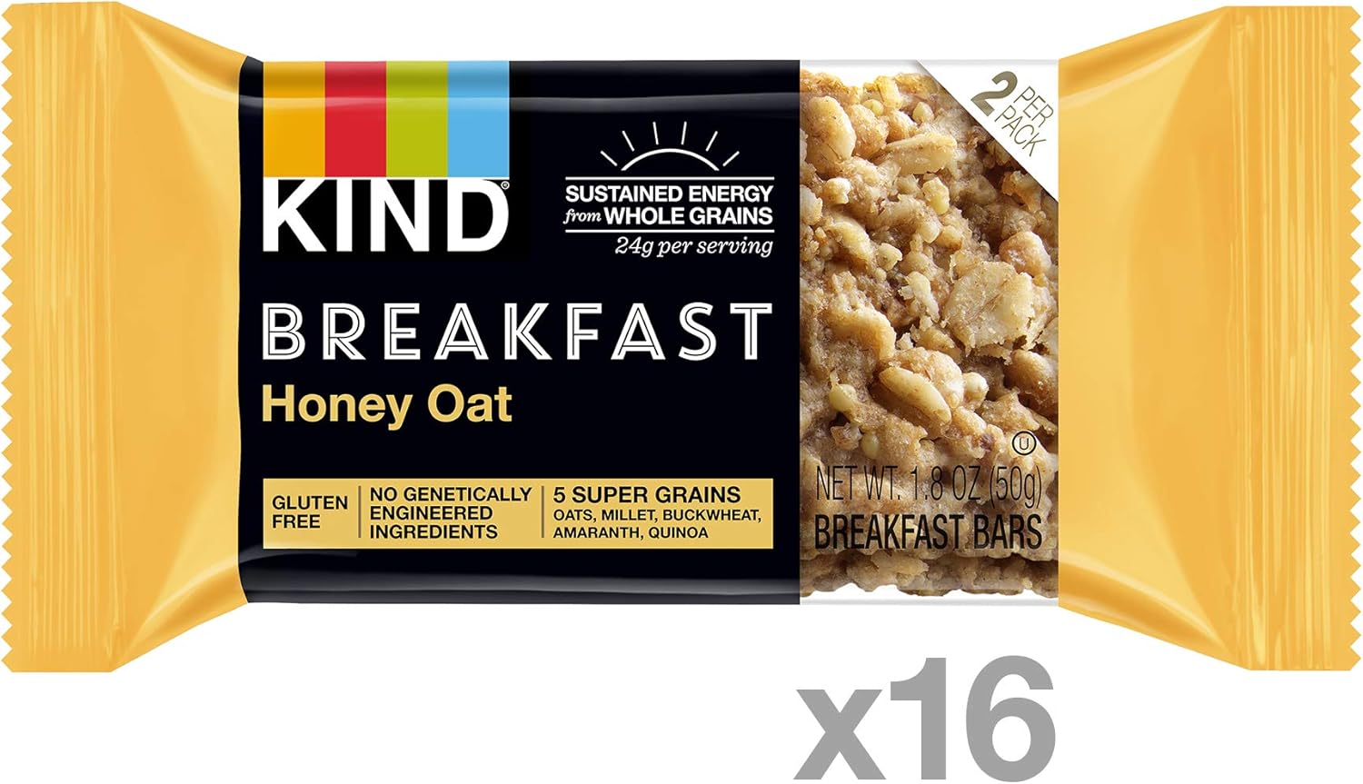 KIND Breakfast Bars, Honey Oat, Gluten Free, 1.8oz, 16 Count