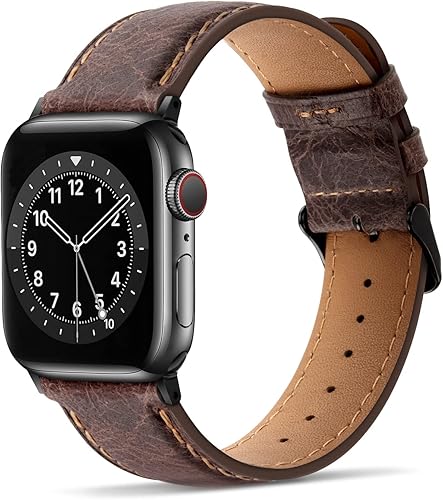 Tasikar Correas compatibles con Apple Watch Band de 1.61, 1.57, 1.49 pulgadas, correa de repuesto de cuero genuino para hombre, compatible con Apple
