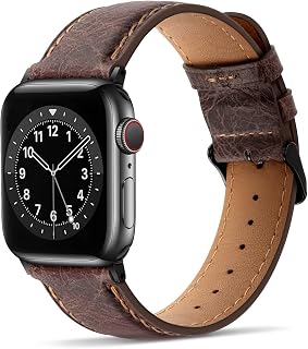Tasikar Bands Compatible with Apple Watch Band 49mm 45mm 44mm 42mm Premium Genuine Leather Replacement Bands Compatible with Apple Watch Ultra Series 8 7 (45mm) SE 6 5 4 (44mm) 3 2 1 (42mm)- Dark Brown