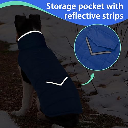 Miniatura 4 de MIGOHI Abrigo cálido para perro chaqueta de invierno para clima frío chaleco reflectante a prueba de viento ropa gruesa para perro con agujero para