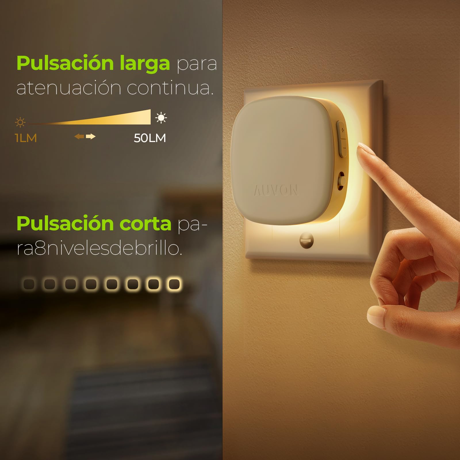 AUVON Luz Nocturna Infantil Enchufe con Sensor de Movimiento y Crepúsculo, 2 Piezas, Color Ajustable 1-50 lm