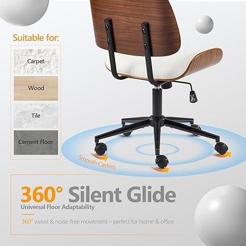 Miniatura 5 de VINGLI Silla de oficina en casa sin brazos y respaldo curvos anchos, silla de escritorio Ergoromic de altura ajustable, función giratoria e