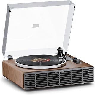 XJ-HOME Walnut Wood Vinyl Record Player with Built-in Speakers, Bluetooth Turntable, 33/45 RPM High Fidelity Sound, Aux-in, Home Decor