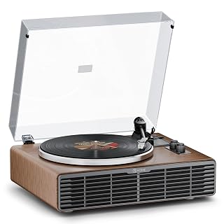 Vinyl Record Player, All-in-one Record Player with Built-in Speakers, Bluetooth Turntable for High Fidelity Sound, Aux-in Functionality, 2 Speed, for Sound Enjoyment and Home Decor (Walnut Wood) - Amazon product rated Grade A