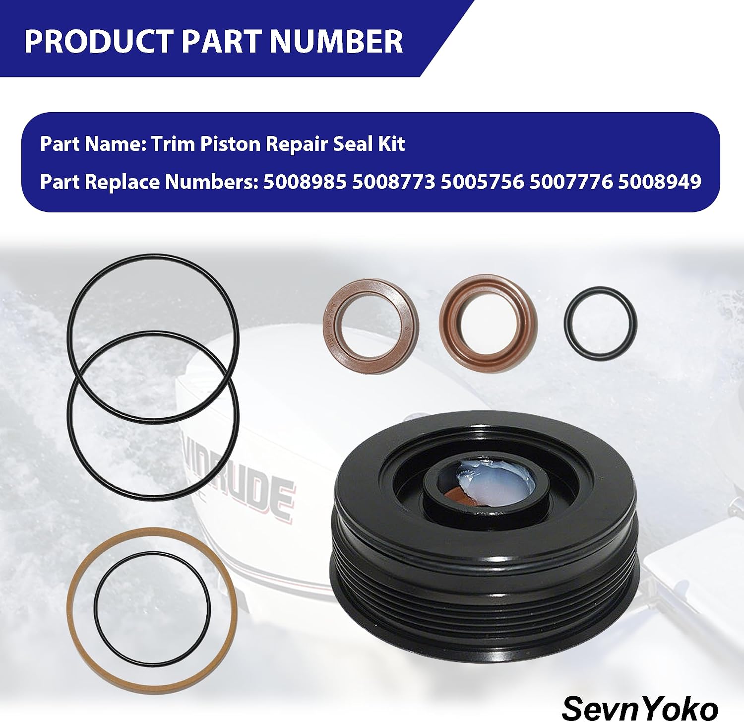 Trim Piston Repair Seal Kit Compatible with 2004-2012 Evinrude E-TEC 3 Cylinder & V4 Engines, Replaces 5008985 5008773 5005756 5007776 5008949 - Hydraulic Trim Cylinder Seal Set