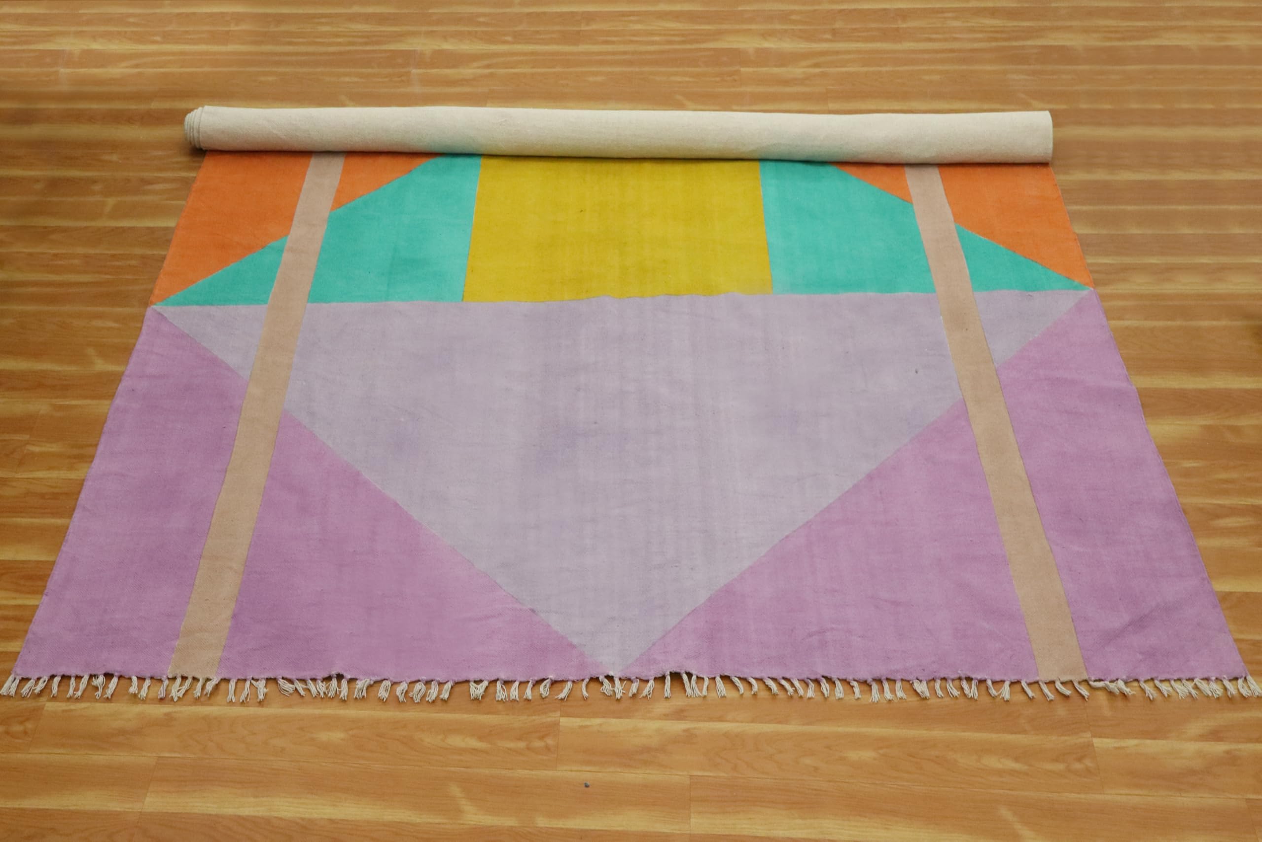 Kelim-Läufer, 10 x 30 cm, Baumwollteppich, rosa und orange, flach gewebt, geometrisch, 0,48 cm, handwaschbarer Teppich für drinnen und draußen, Läufer für Flur, Treppen, Eingangsbereich