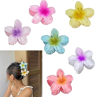 FiveMileBro 6 pieces plumeria flower hair claw clips, flower hair clip, non-slip plastic acrylic hair clips, large for thick thin hair, hair styling accessories for women girls, Assorted colors