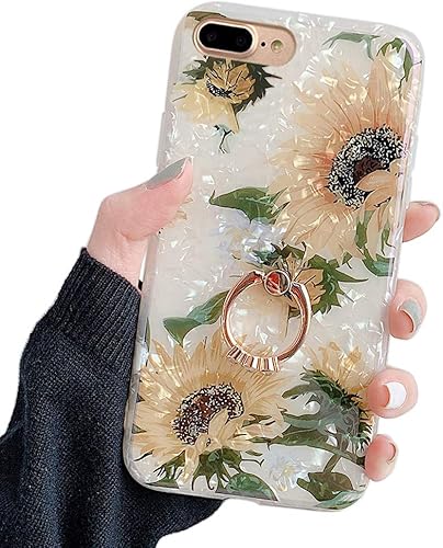 Qokey Funda para iPhone 7 Plus8 Plus de 5.5 pulgadas, patrón de flores, bonito diseño de soporte para mujeres y niñas, soporte giratorio de 360