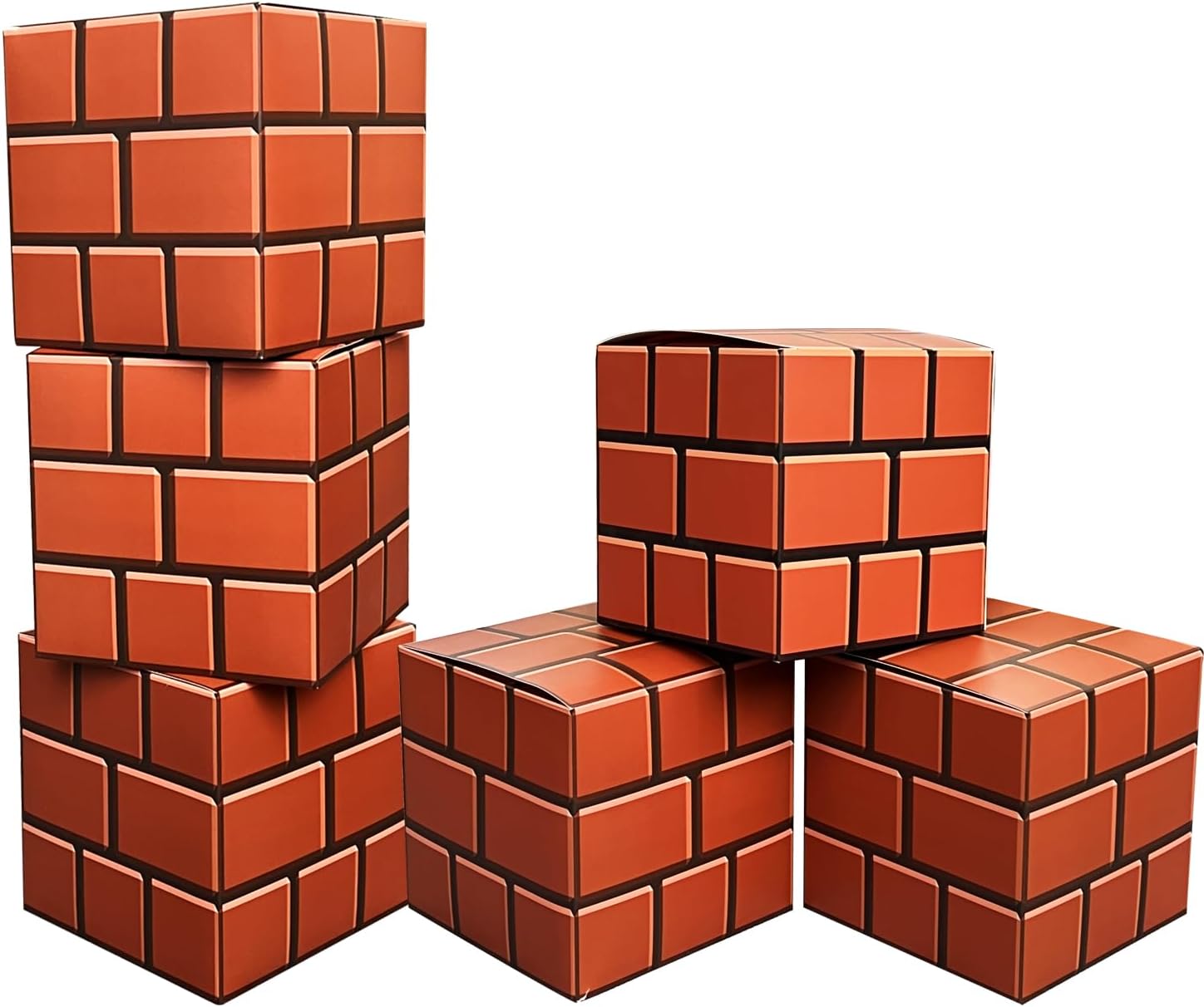6 Pcs Brick Party Boxes for Gaming Birthday Decorations, 7.5 Inch Video Game Centerpieces Boxes for Boys Gamer Birthday Party Decorations Favors