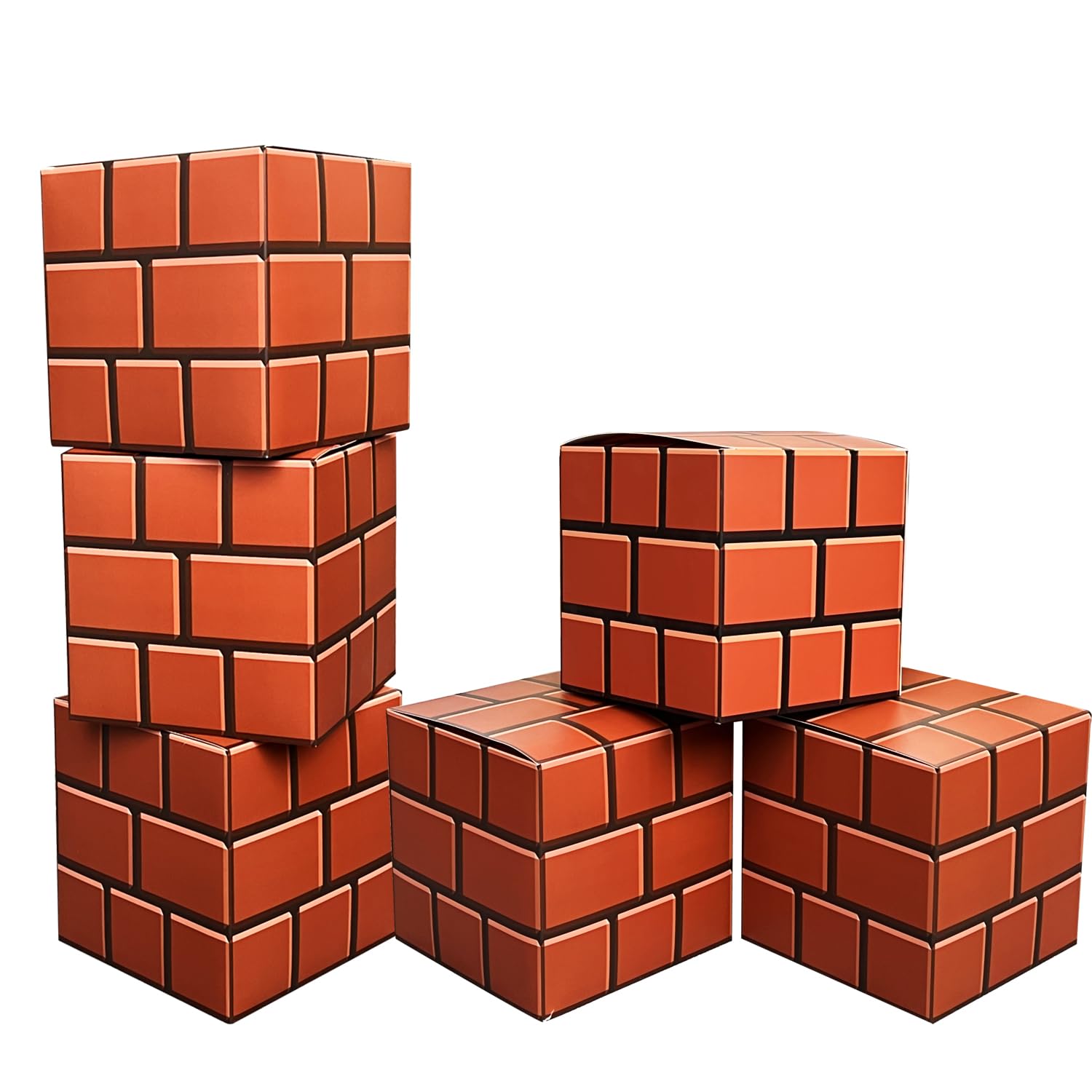6 Pcs Brick Party Boxes for Gaming Birthday Decorations, 7.5 Inch Video Game Centerpieces Boxes for Boys Gamer Birthday Party Decorations Favors