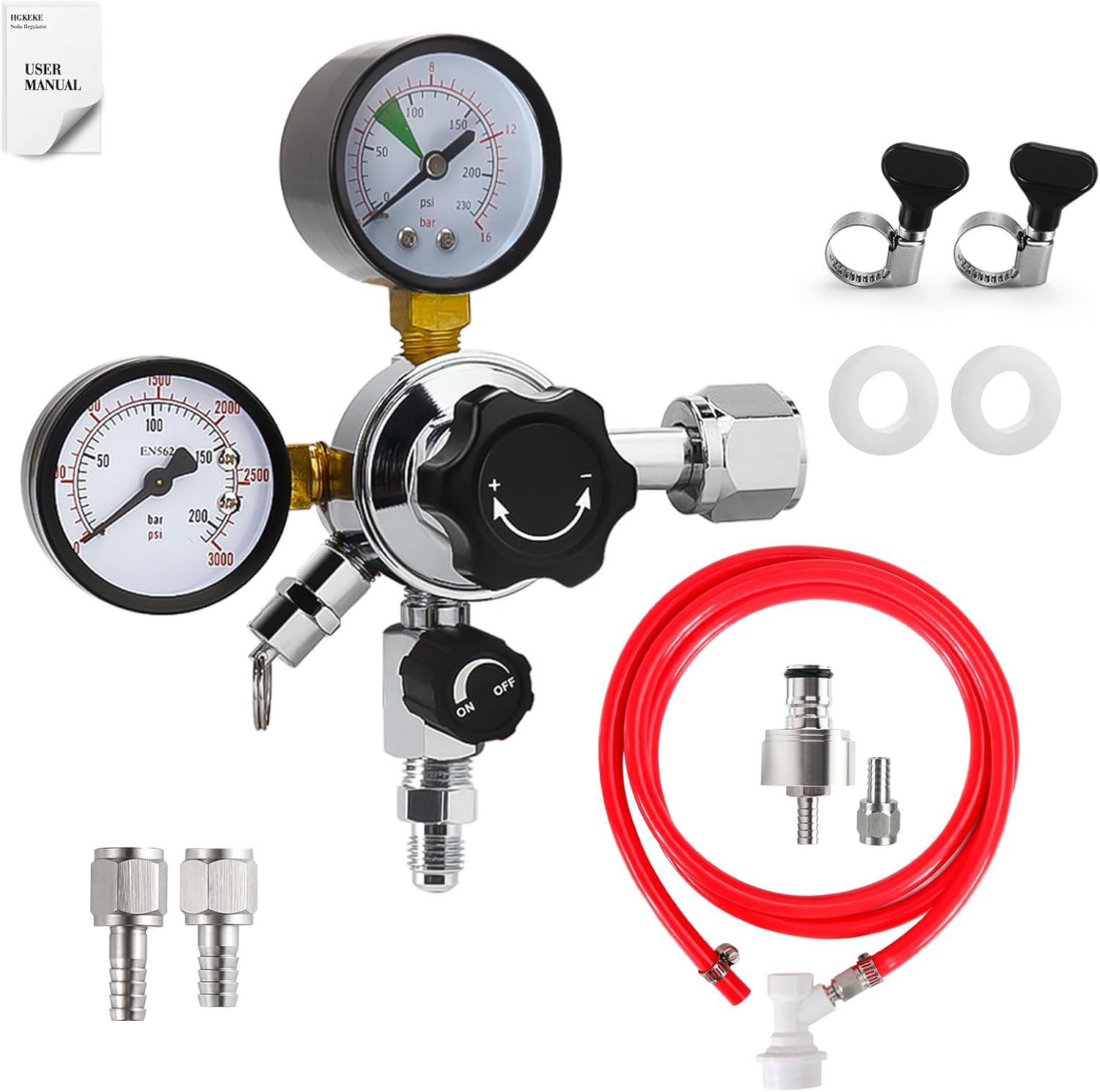 0-120PSI Soda Regulator CO2 Regulator 5.5ft 5/16 Co2 Gas Line Tubing for Kegerator Assembly