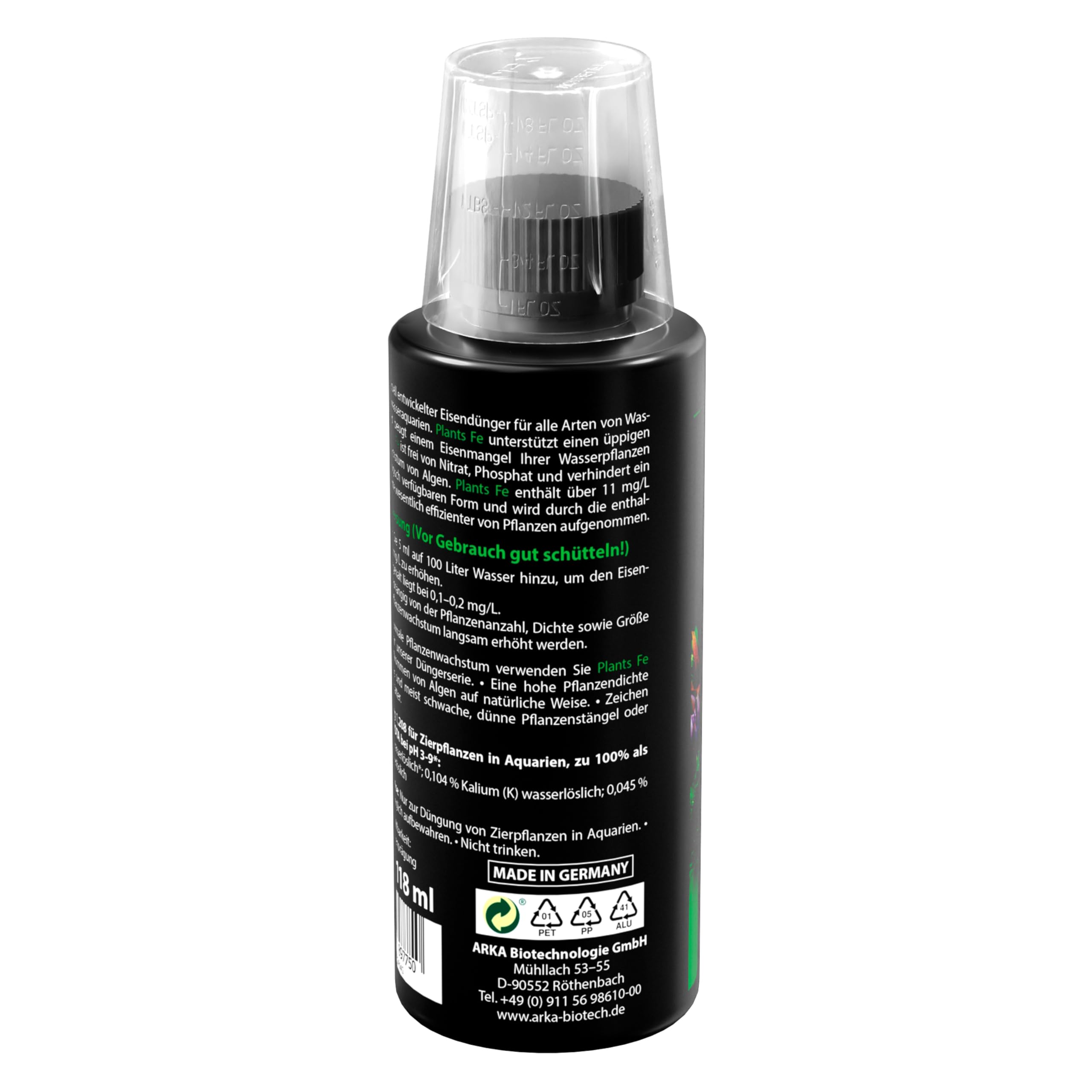Eisendnger Aquarium 118 ml  gegen gelbe Bltter & Eisenmangel  fr  sattgrne Wasserpflanzen  ohne Nitrat & Phosphat  ARKA Plants FE :  Amazon.de: Haustier