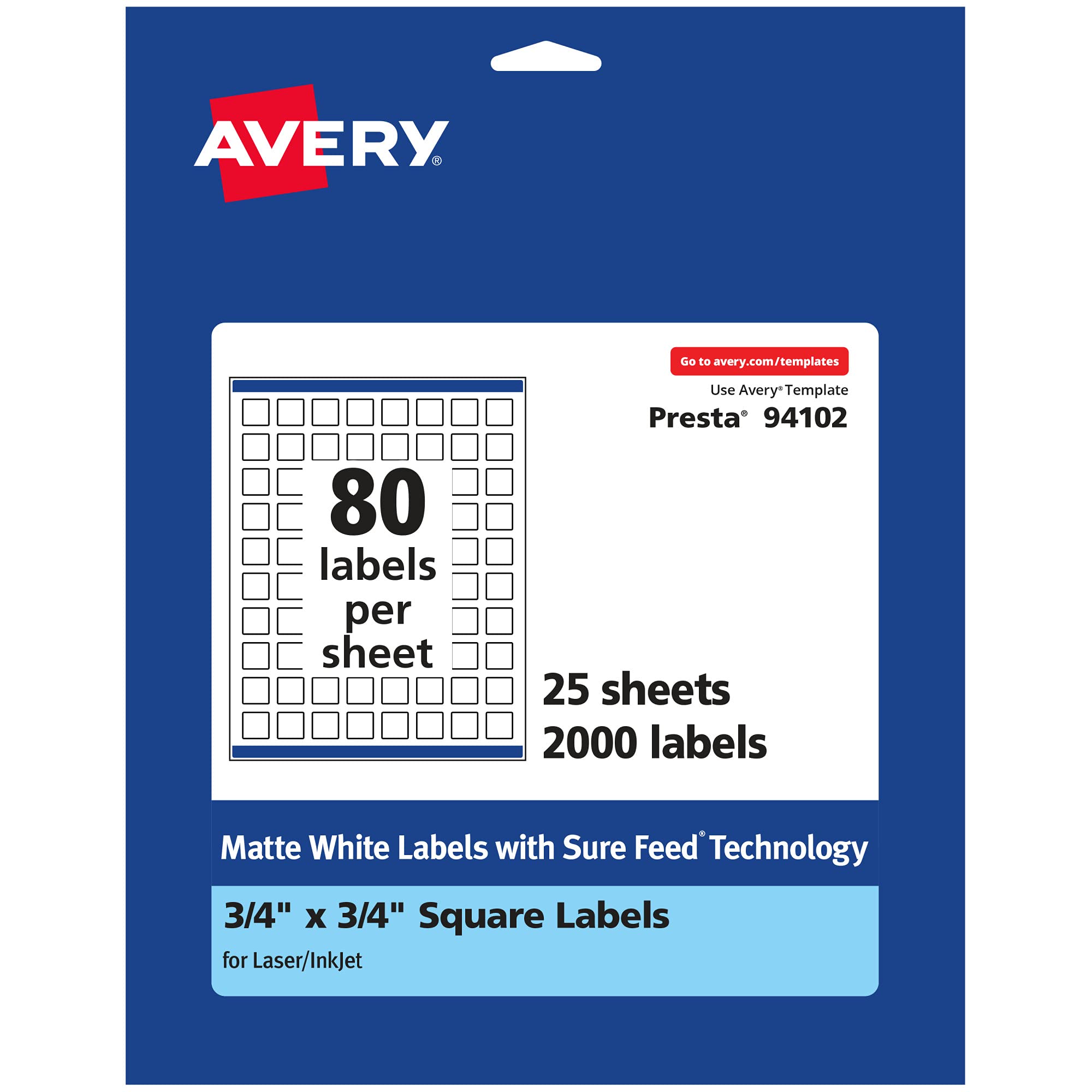 Avery Matte White Square Labels with Sure Feed, 3/4