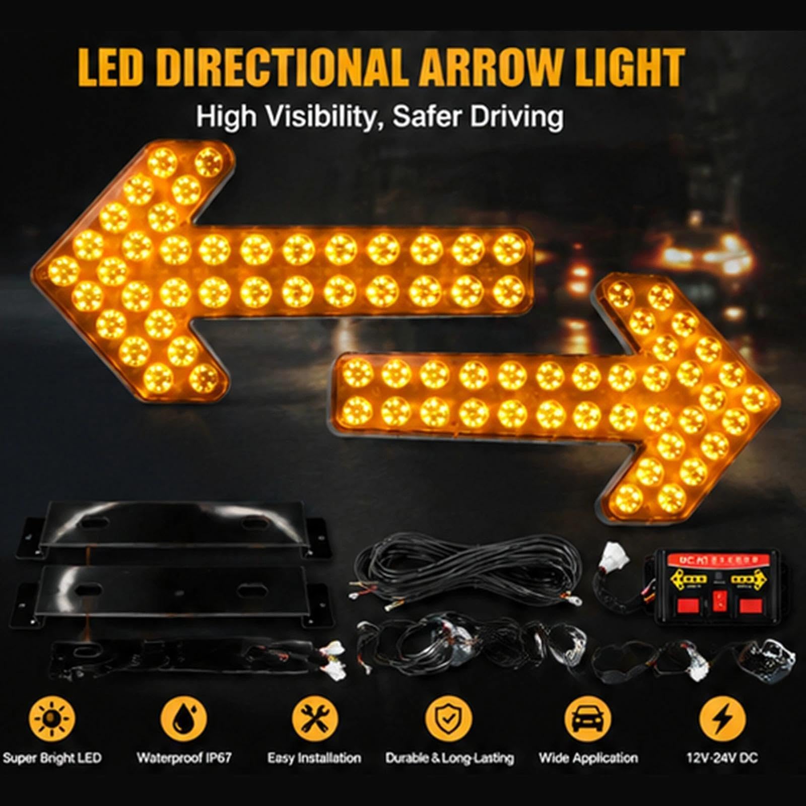 Luz de advertencia de flecha LED ámbar para carro de riego y barredora