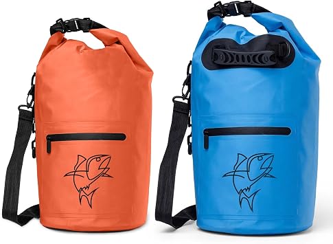 Waterproof Dry Bag Pack - Roll Top Dry Storage Bag for Kayaking, Boating, Paddle Boarding, Beach Trips - Boating Dry Bag - Waterproof Bag - Floating Dry Bag 10l & 15l Orange & Blue