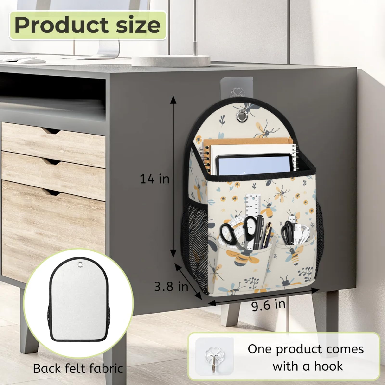 Ape Honey, confezione da 2 organizer da appendere alla parete, con tasca portaoggetti in tessuto, cesto portaoggetti per cucina, bagno, organizer
