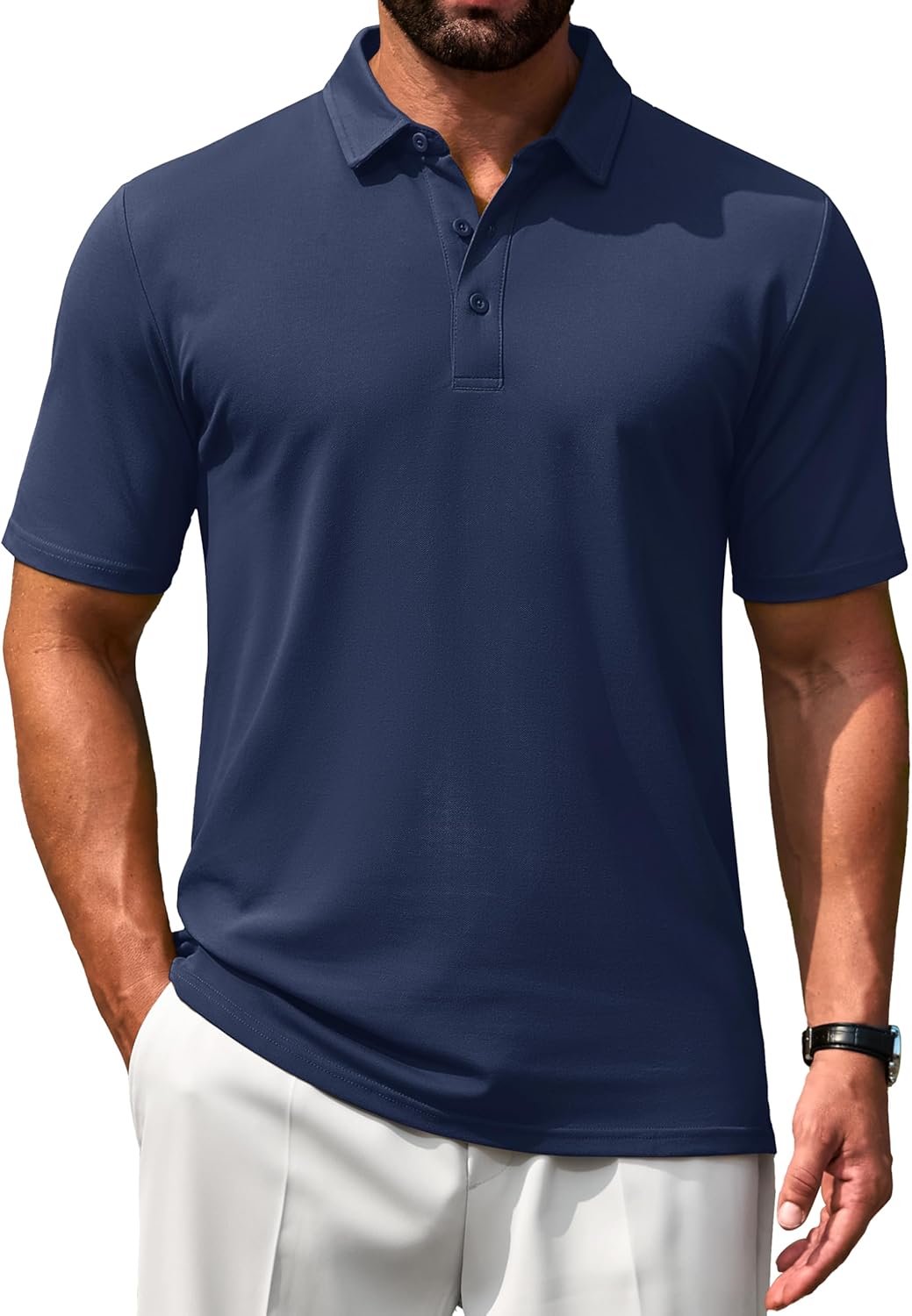 Cotrasen Men's Polo Shirts Short Sleeve Soft Cotton Pique T-Shirts 3 Buttons Classic Fit Casual Performance Golf Shirts