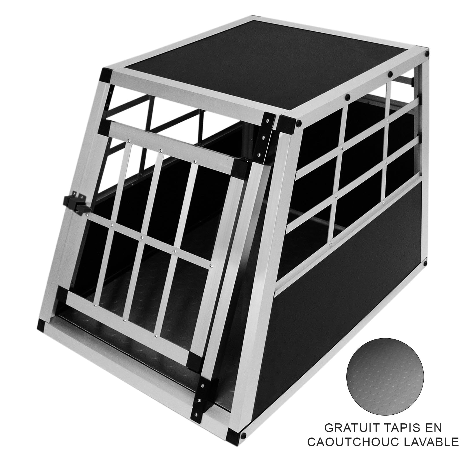 Cage de Transport en Aluminium 50 x 54 x 69 cm - 1 Porte - Angle 65° Avant et 90° Arrière - Parfaite pour Voyage Trajet Animaux Petit Format Sécurité Toutout Chien Chat Lapin [Tapis de Sol Inclus]