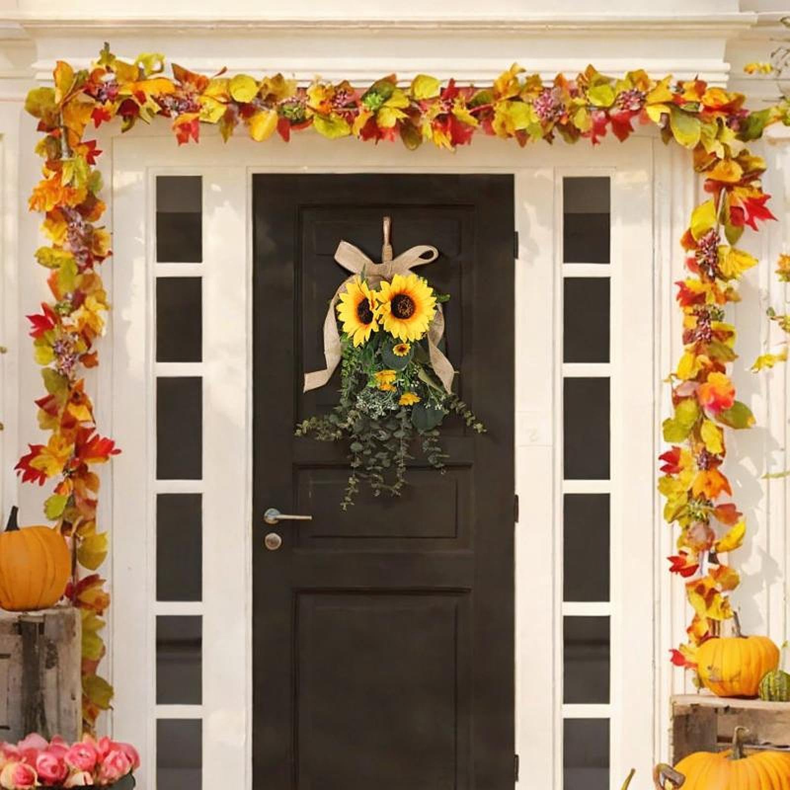 predolo Ghirlanda di Girasoli Artificiali per Porta d'Ingresso, Ghirlanda di Fiori Realistica Primaverile e Estiva per Porta Ingresso, Decorazioni Pasquali da Appendere, per Finestra di Casa,Davanzali