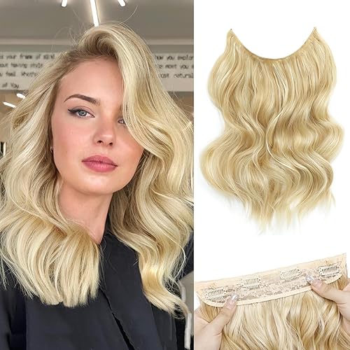 Miniatura 28 de MORICA Extensiones de Cabello con Alambre Invisible - 20 Pulgadas Marrón Negro Largo Ondulado Postizo Sintético con Alambre Transparente