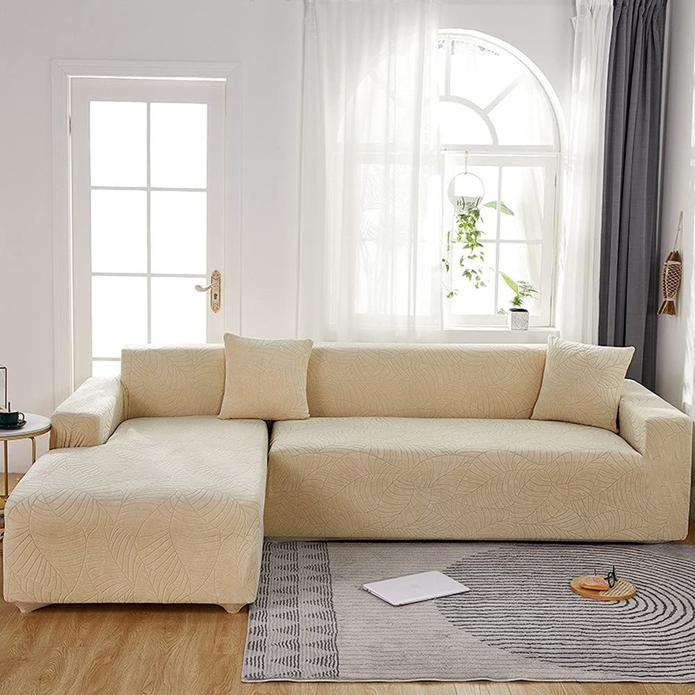 Housses de canapé en tissu extensible Jacquard beige de salon