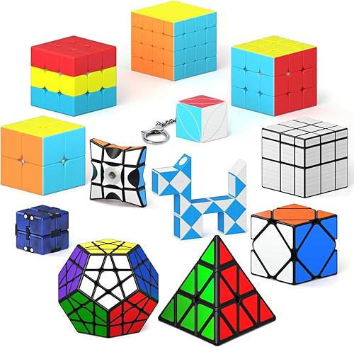 Miniatura 9 de Vdealen Paquete de 11 cubos de velocidad de rompecabezas, paquete de bola antiestrés de 2 x 2, 3 x 3, 4 x 4, pirámide, dodecaedro, serpiente, cubo