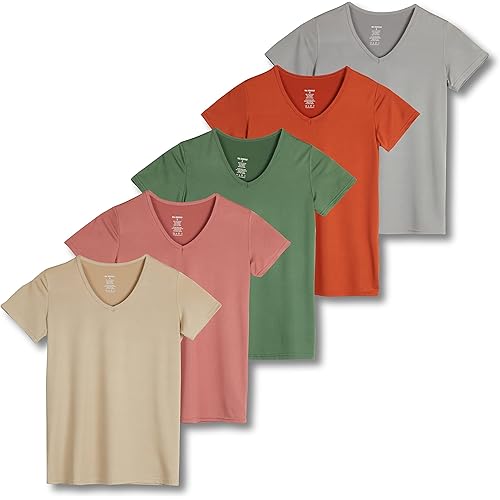 Real Essentials 5 Pack Women’s Short Sleeve V-Neck Workout T-Shirts – Athletic Gym Fitness Pilates Plus Size Active Tees