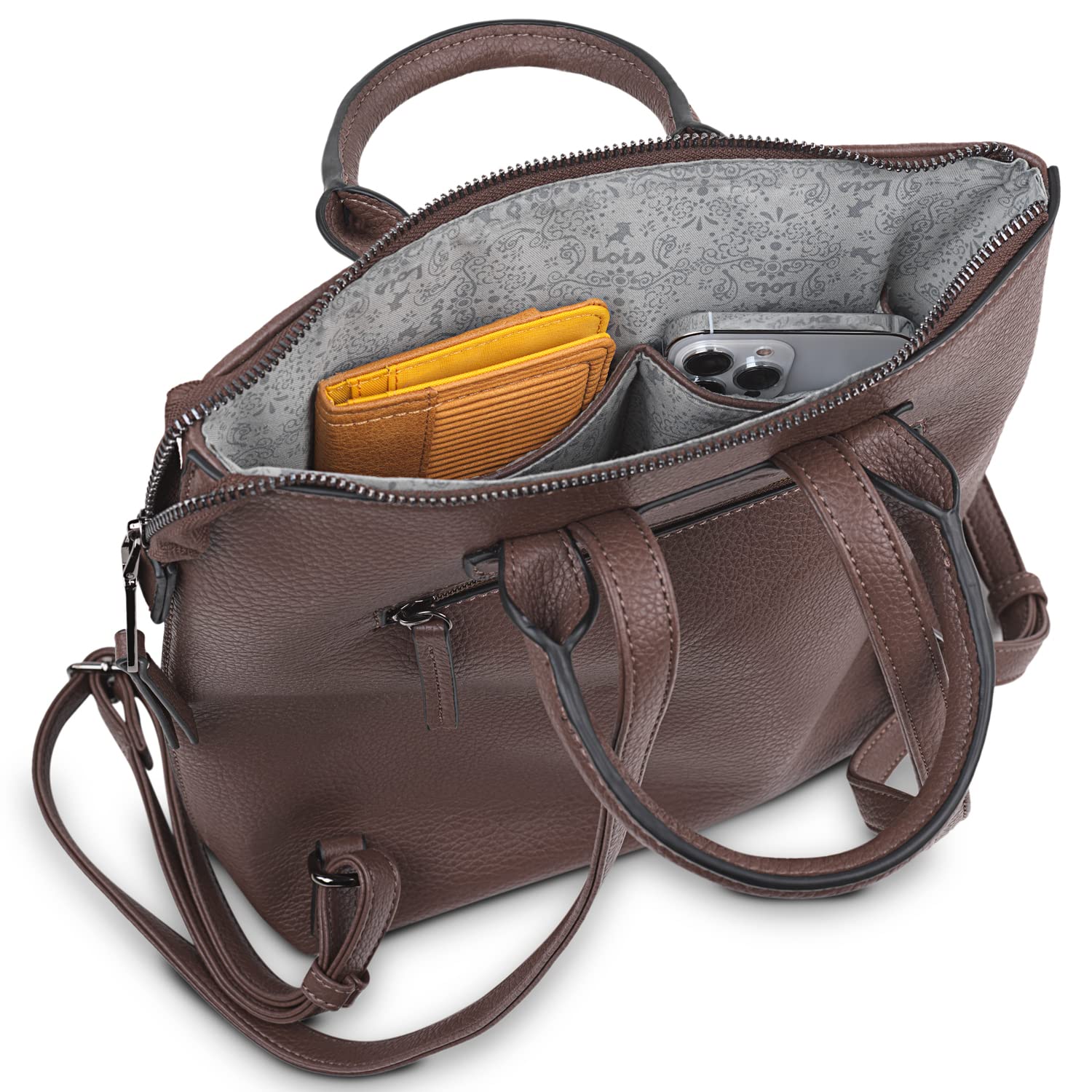 Lois - Bolso Mochila Mujer Elegante Tipo Casual Moderna Para Vestir Mochilas Mujer Estilo Urbano Mochila Negra Mujer Pequeña Ideal Para Uso Diario, Marrón oscuro