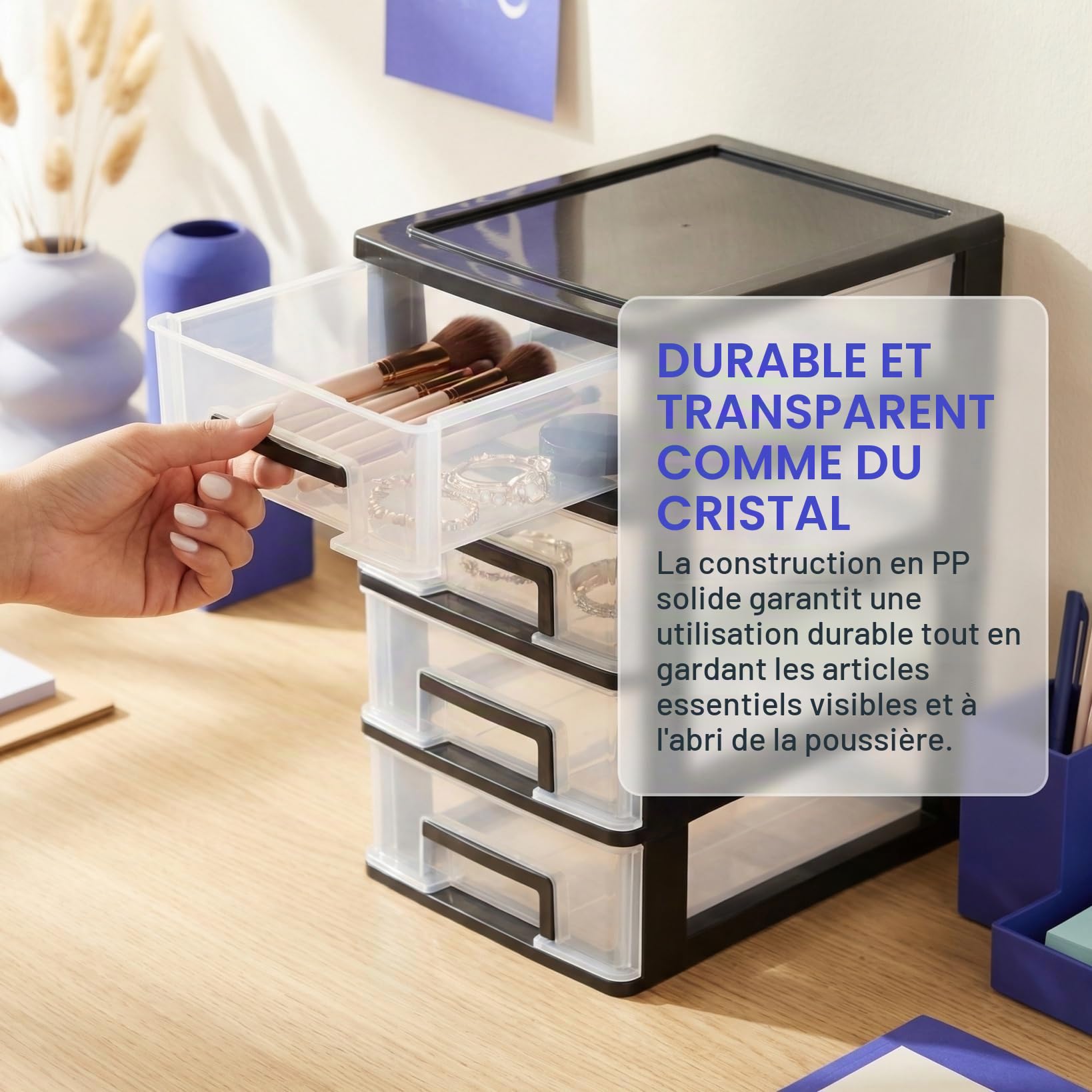 Operitacx de Rangement à 5 Tiroirs Armoire de Rangement Multifonctionnelle en Plastique Tiroirs Transparents Organisateur de Mallette de pour L'école de Bureau à