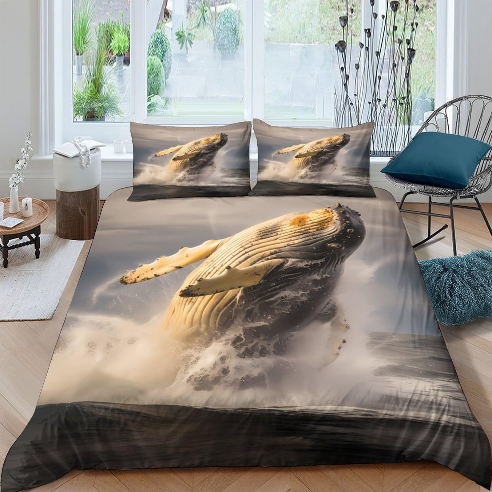 Ctjqhvkz Style-9 3D Printed Whale Ocean Fitted Sheet Microfiber Soft Breathable Splash Wave Mattress Cover For Bedroom Guest Room Decor Single（135X200cm）