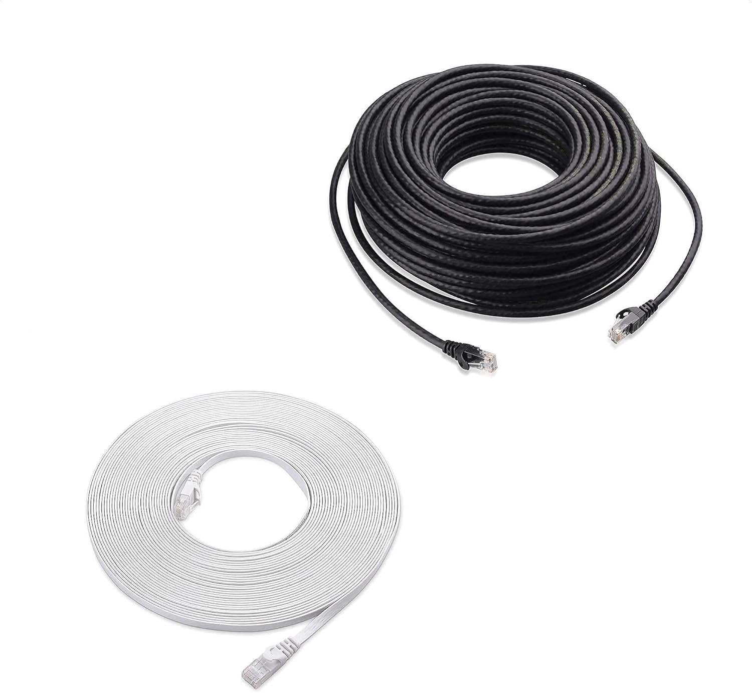 Cable Matters 125-Foot Snagless Long Cat6 Ethernet Cable (Cat6 Cable, Cat 6 Cable) in Black & 50-Foot Cat6 Snagless Long Flat Ethernet Cable in White