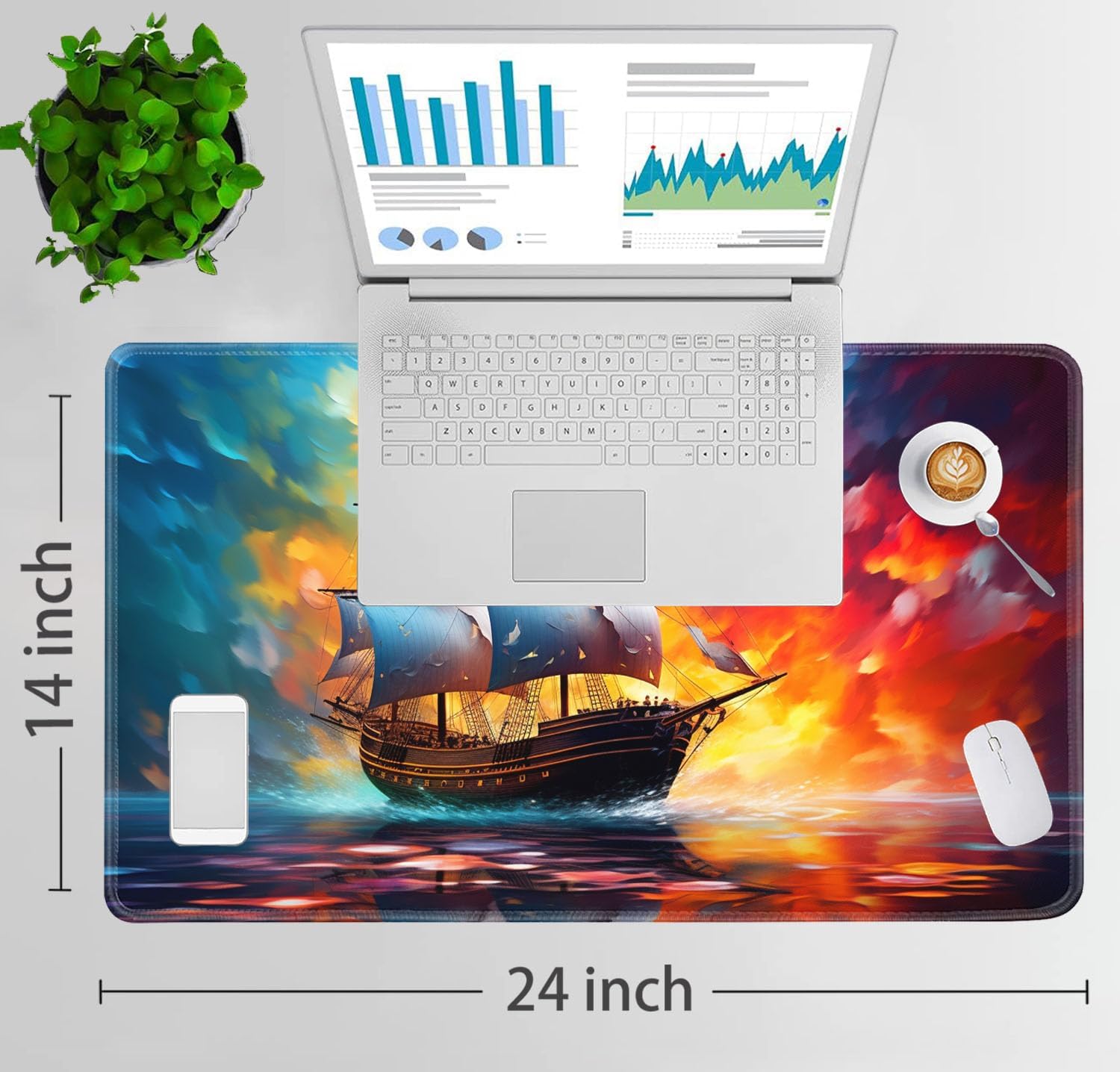 JVGFYNKL MTG Playmat + Drawstring Travel Pouch + 6 Dice Counter, for Tabletop Trading Card Game Playmats or Large Mouse Pad, Anti-Slip Rubber 24 x 14 in, Watercolor Pirate Ship TCG Playmat