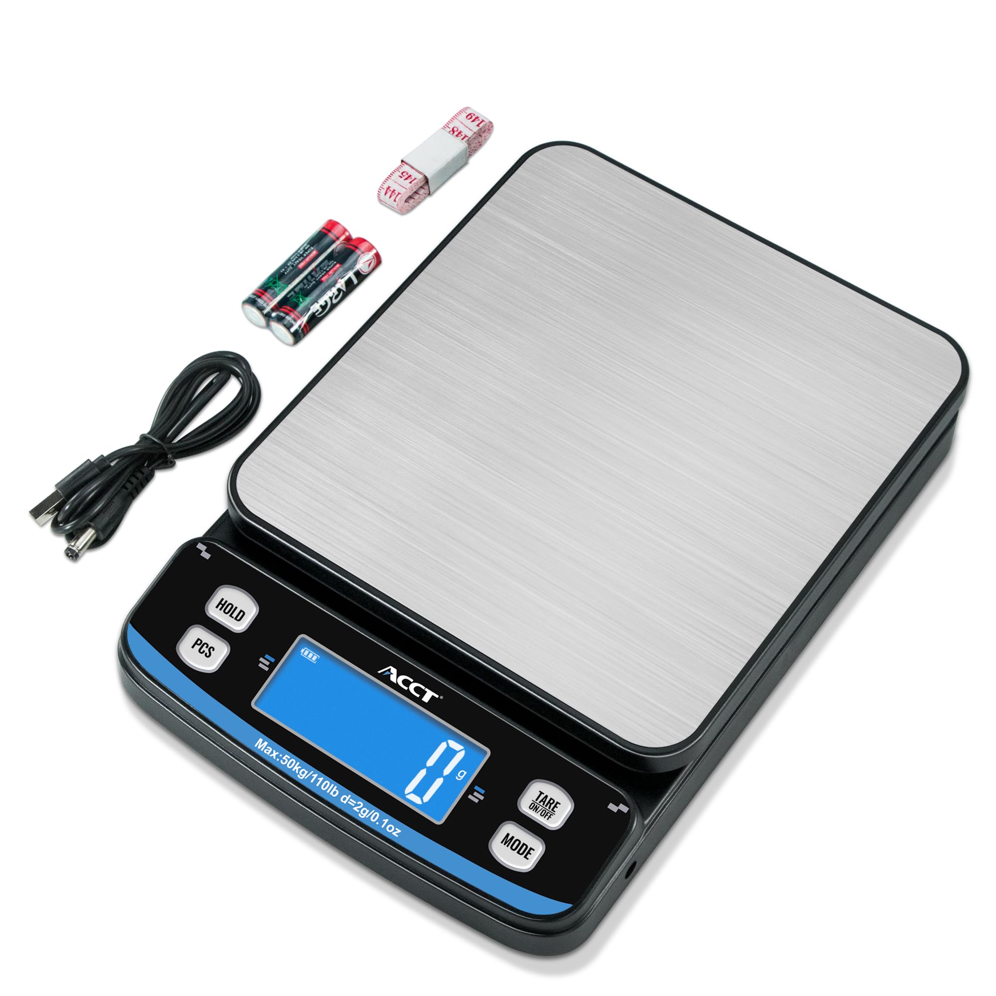110lb Postal Scale - Balanza de envío de alta precisión con funciones de tara, recuento y retención, 5 unidades, perfecta para envíos postales, paquetes y cartas, con cinta adhesiva