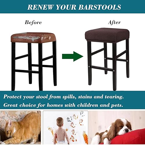Miniatura 5 de HFCNMY Fundas para Taburete Rectangulares, Paquete de 2 Fundas Elásticas Rectangulares para Taburetes de Bar Jacquard Fundas para Taburete de