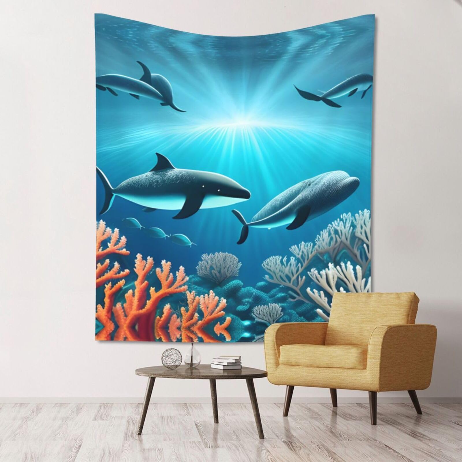 ZZYYDS Floral Wall Decor Tapestry Whales under the sea for Living Room Dormitory Home Decor Party Background, 60x51 Inch (Vertical)