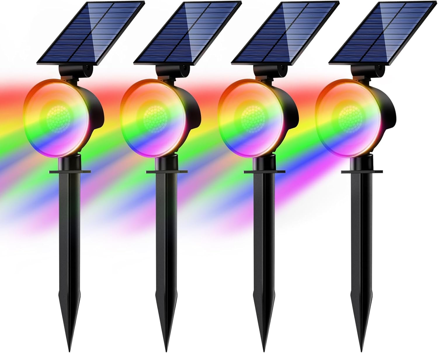 nipify 8 Pack Solar Spot Lights Outdoor Waterproof, Solar Spotlight Light for Outside Yard Landscape Lighting Pathway Lights Wall Auto On/Off, RGB