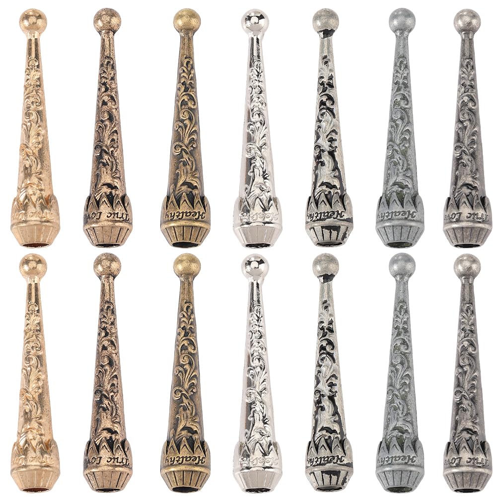 GORGECRAFT 14Pcs 7 Colors Bolo Tie End Caps Antique Gold Bronze 5.5mm Diameter Alloy Vintage Textured Carved Bolo Tie Tip Replacement Cord Ends for DIY Bolo Tie Making Necktie Necklace Supplies