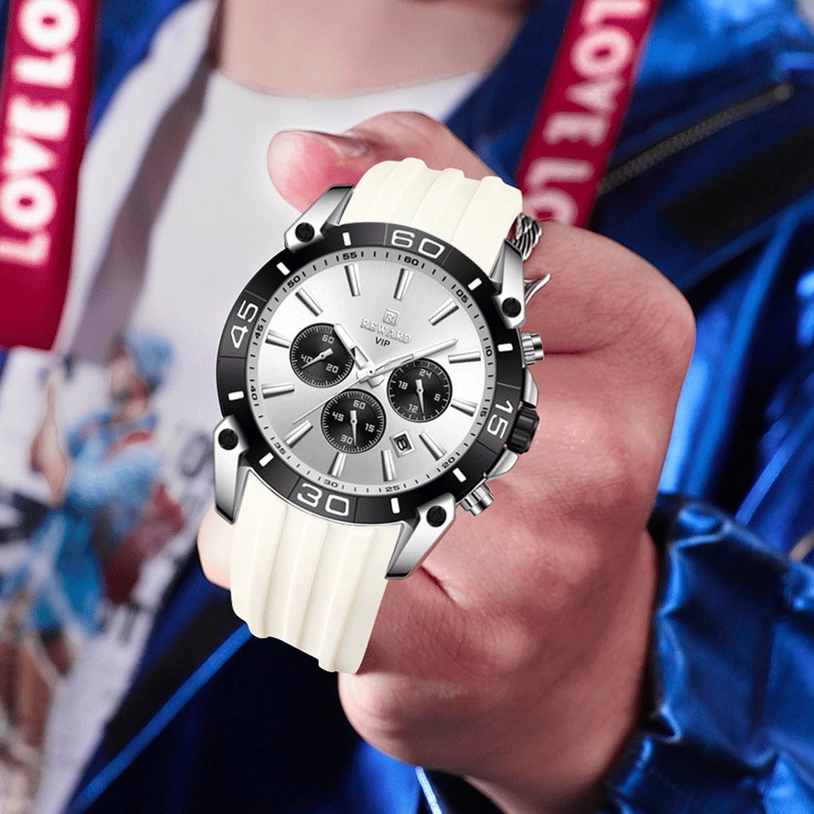 FORSINING Orologio da uomo alla moda, casual, analogico, al quarzo, per uomo, cinturino in silicone, cronografo, orologio sportivo, luminoso, impermeabile