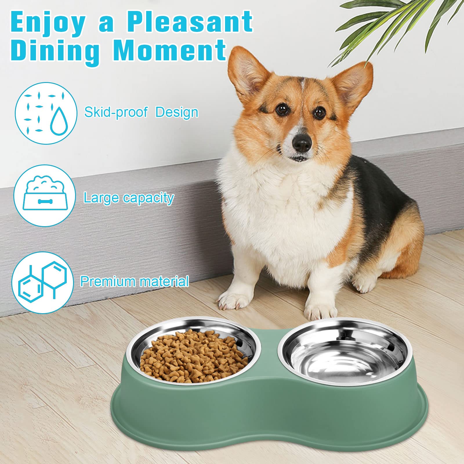 Epetslove Cuencos dobles para perros para agua y comida de acero inoxidable con estación de resina antideslizante, cuencos de comedero para mascotas para cachorros, perros medianos y gatos