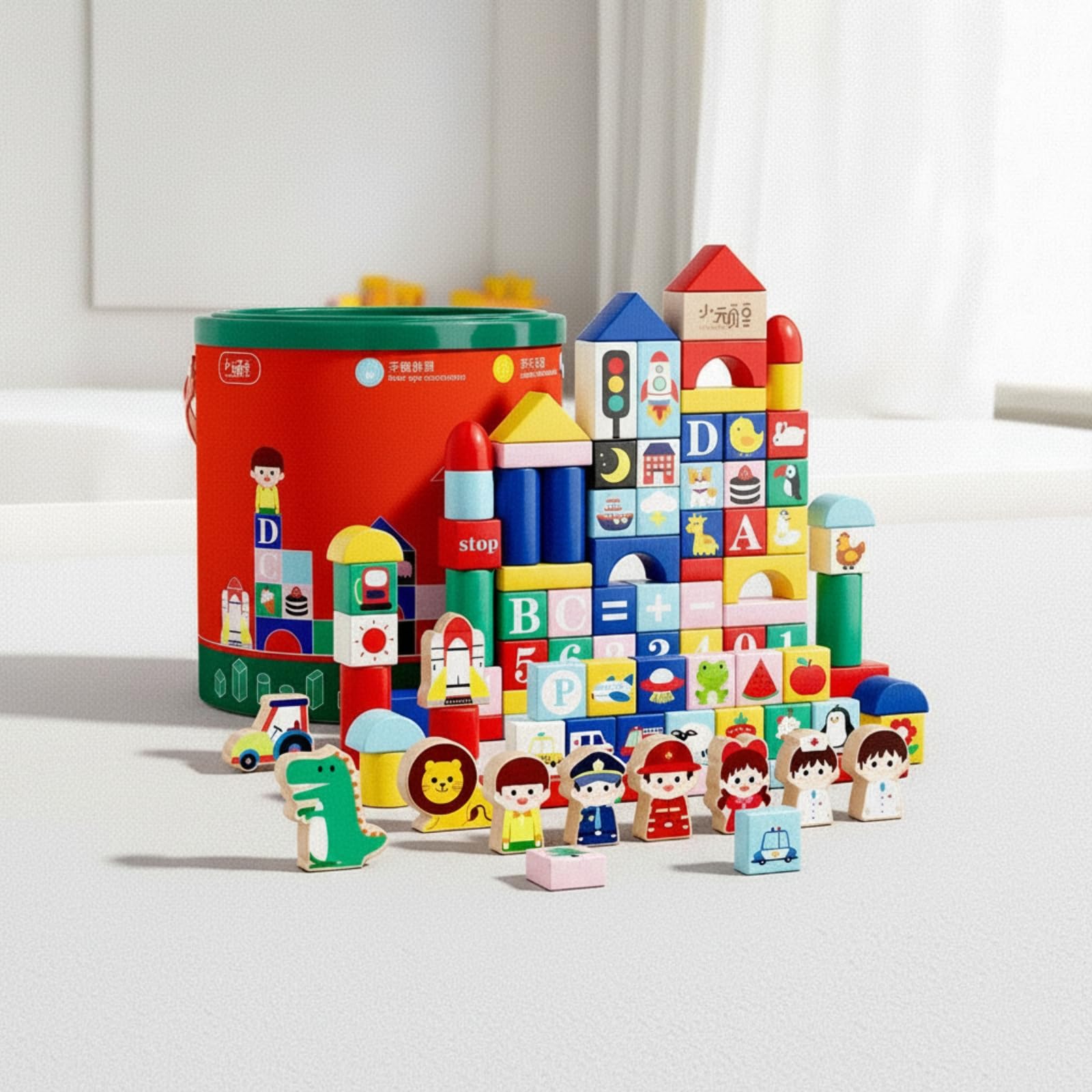 Milageto Juguete Construcción Sólido Didáctico, Bloques con Cubo Almacenamiento, Gran, Bloques con Números, para Casa, Guarría, Niños Pequeños