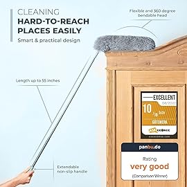 Extendable Feather Duster, Microfiber Duster, Ceiling Fan Duster, Feather Dusters for Cleaning, Dust Cleaner, Cobweb Duster - Electrostatic Bendable Head - up to 55 Inch