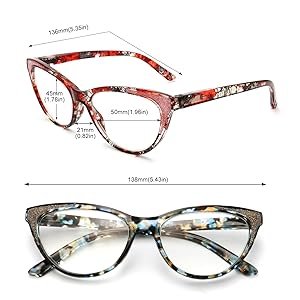 eyeezi Cat Eye Reading Glasses for Women-4PC Blue Light Blocking Flexible Spring Hinges Stylish Anti-glare UV400 Readers Fashionable Eyeglasses+0.0