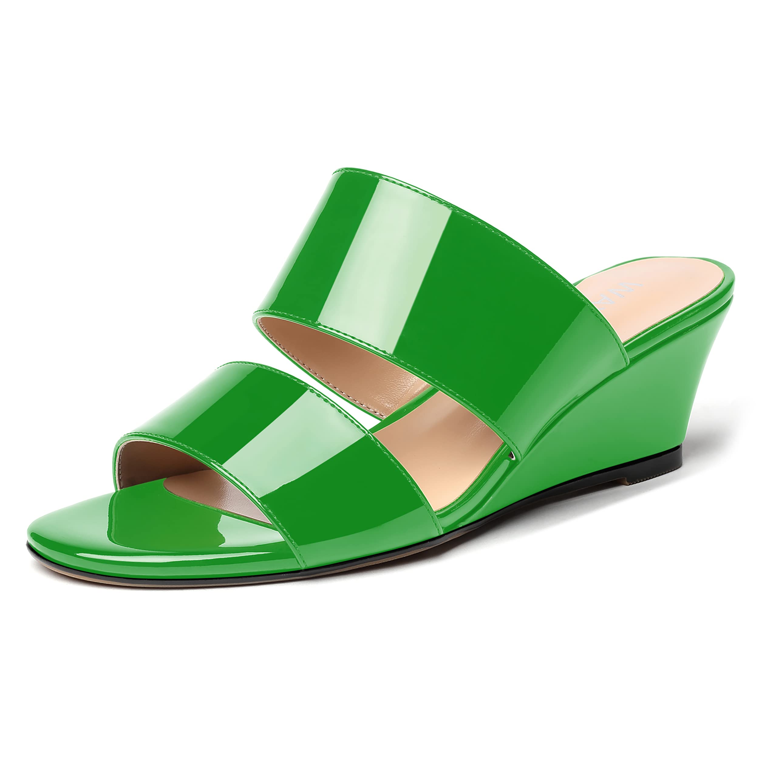 WAYDERNS Women's Two Piece Patent Open Toe Slip On Wedge Low Heel Wedges Sandals 2 Inch