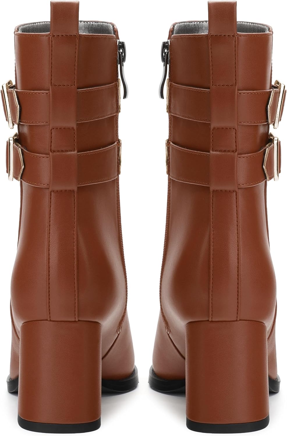 Womens Chunky High Heel Boots - Zip Up, Square Toe, Ankle Booties,Simple Classic Mid Heel Shoes for Women2.5in