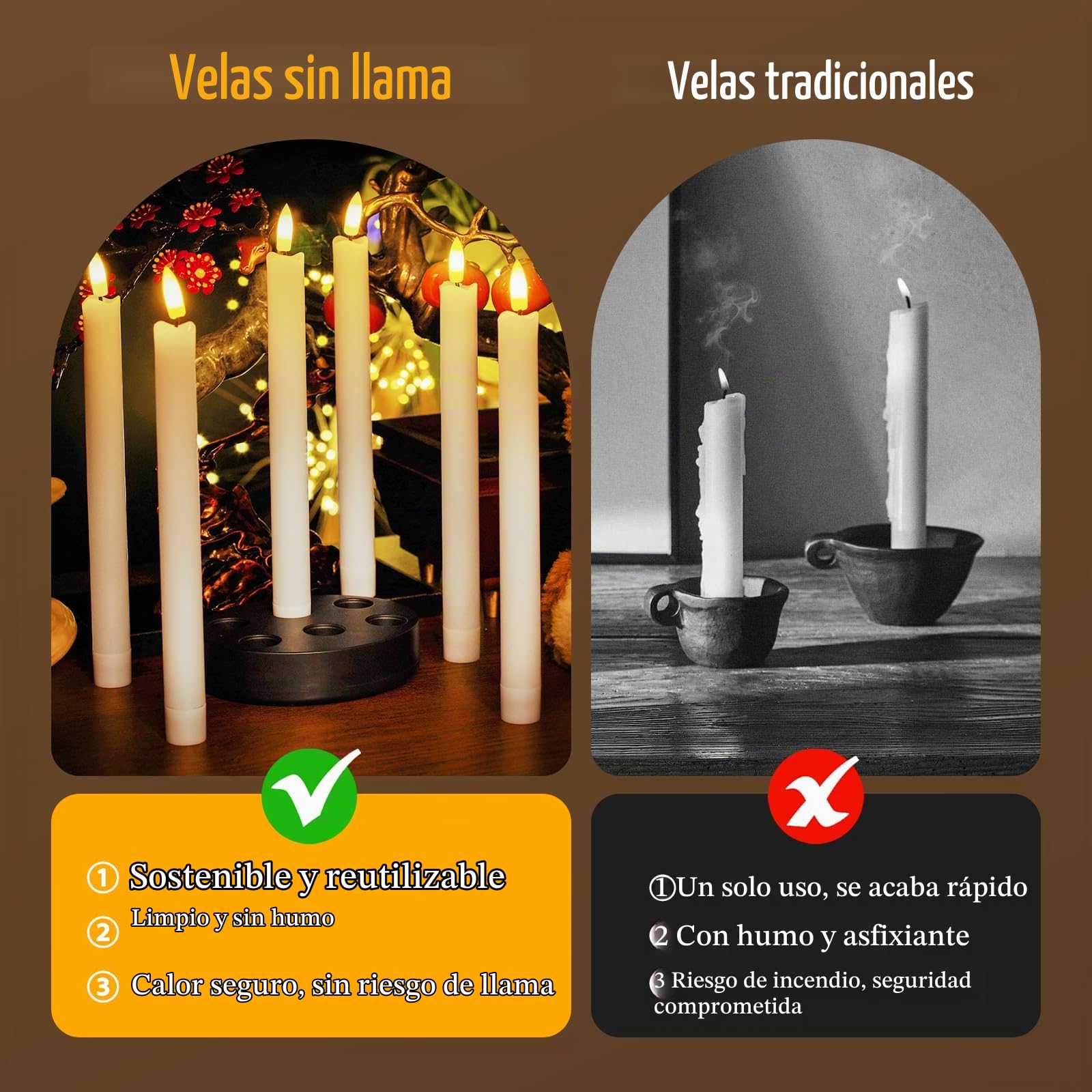 velas cónicas led recargables,6 Piezas sin llama Velas de LED con estación de carga, temporizador y Magia mando a distancia, para Navidad, Halloween, decoración del hogar