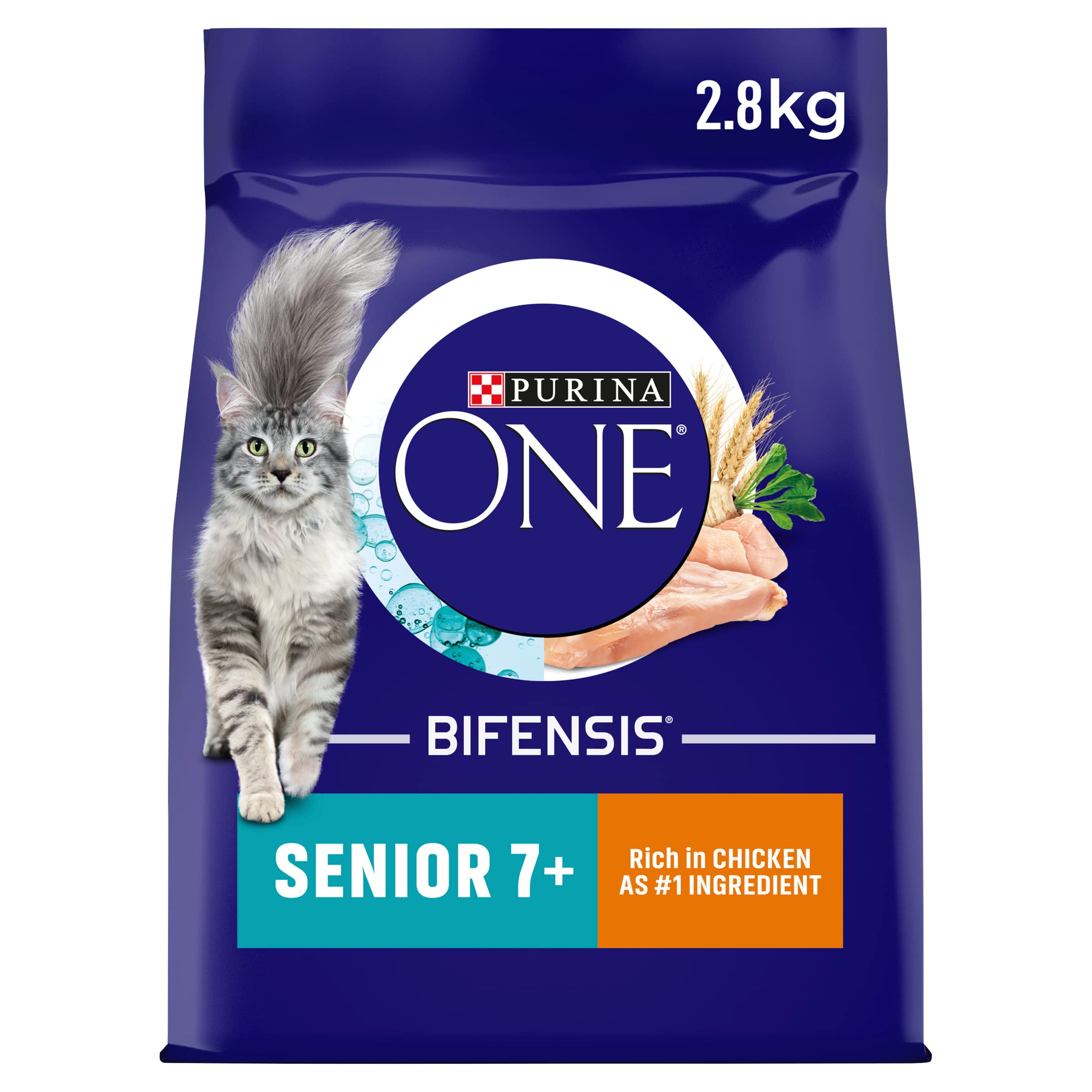 PURINA ONE Senior 7+ Chicken Dry Cat Food 2.8kg (Pack of 4)