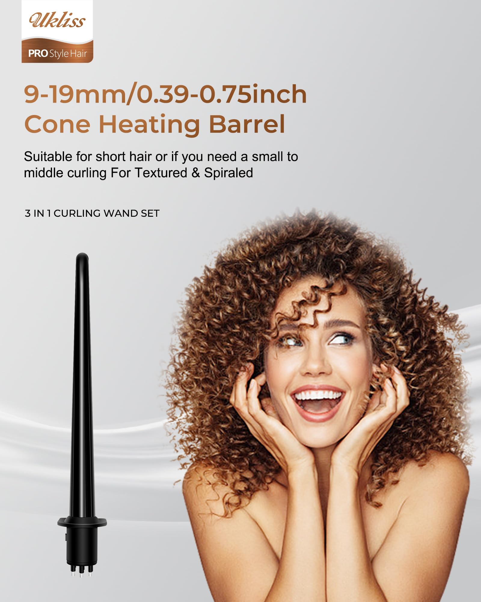 UKLISS Thermal Brush 3 en 1 Fer à Friser 9mm/19mm/28mm Curling Wand Brosse Thermique Hair Curler