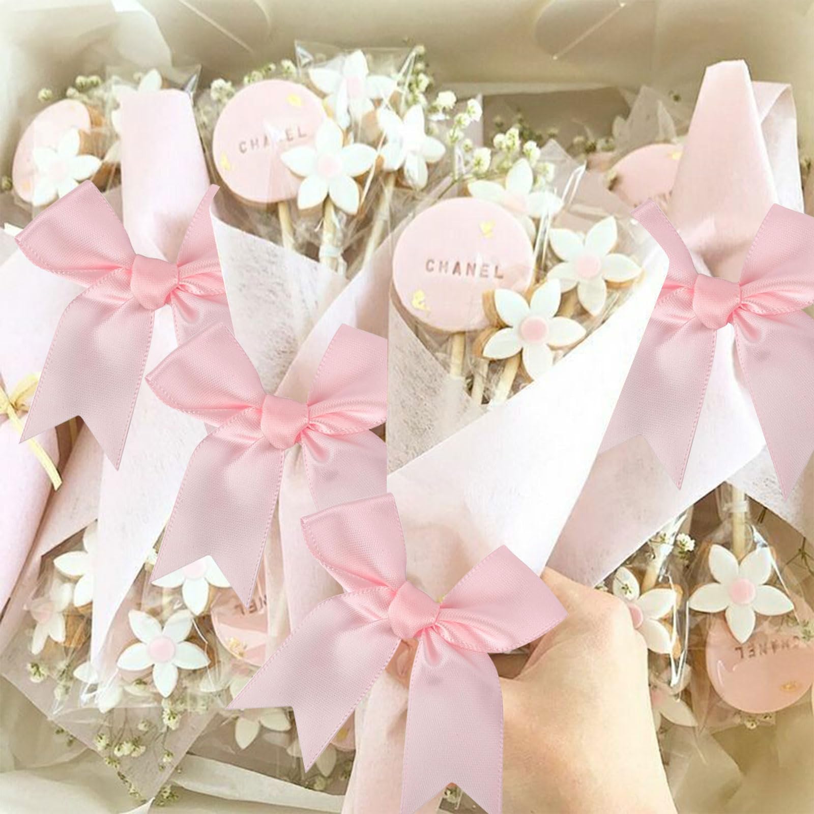 MORSUNBELA 50 Fiocchi Regalo per Fiocchi, Piccoli Fiocchi, Decorazione per Confezioni Regalo, Decorazione Natalizia, Rosa Antico
